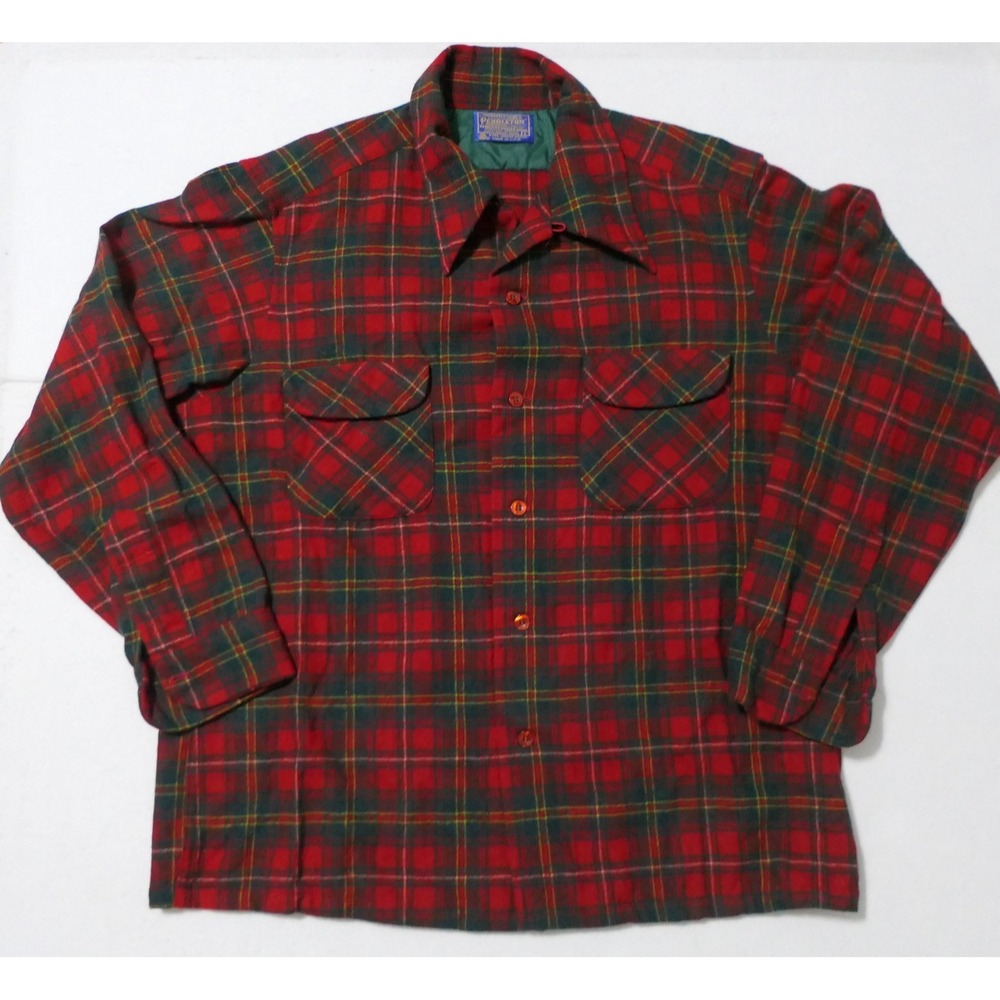 Vintage Pendleton Mens‎ Wool Flannel Shirt L Red Plaid Heritage Americana Rugged